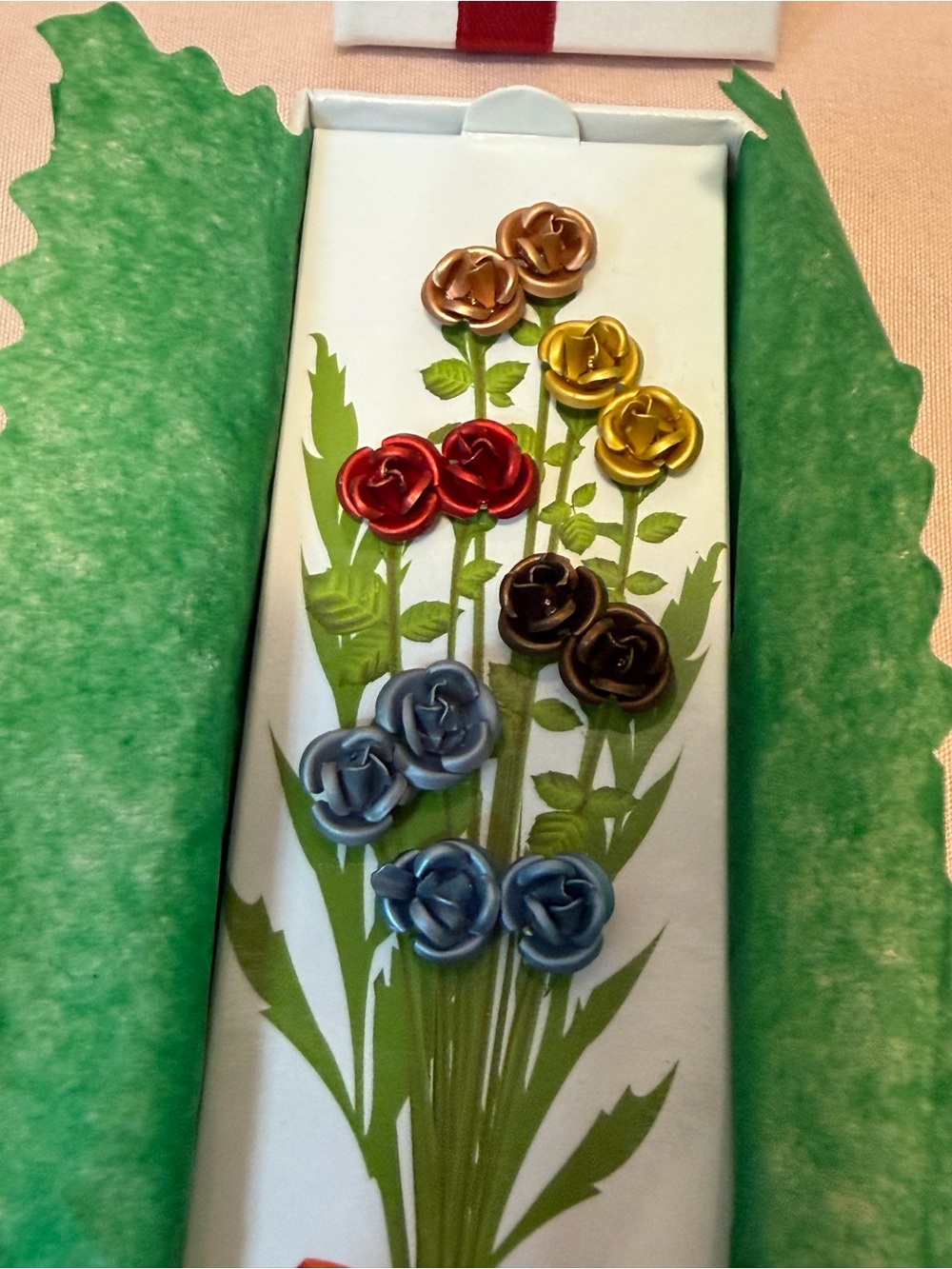 Metal Rose Flower Pierced Earrings - Multicolor Decorative Bouquet Set
